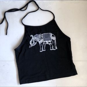 J. Galt Halter Crop Top with Embroidered Elephant